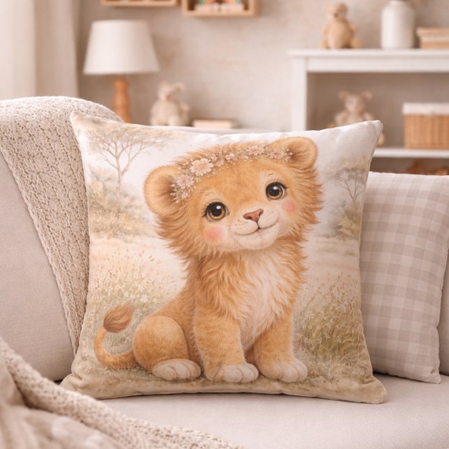 Cute Baby Lion Neutral Kids Room Cushion (Creator Uploaded)