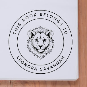 Cute Baby Lion This Book Belongs To Kid's Name Rubber Stamp