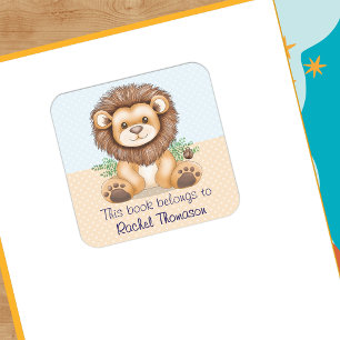Cute Baby Lion This Book Belongs To Personalised Square Sticker