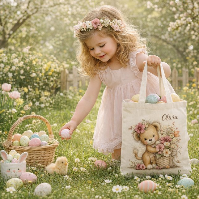 Cute Baby Lion with Flowers – Kids Easter Tote Bag (Creator Uploaded)