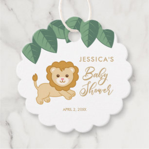 Cute baby lion with jungle leaves favour tags
