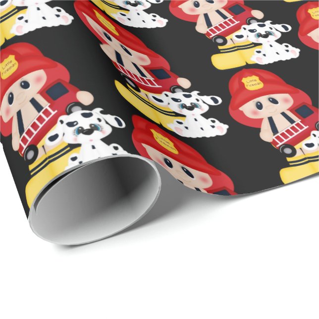 Cute baby little fireman tiled wrapping paper (Roll Corner)
