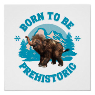 Cute Baby Mammoth Prehistoric Kids Birthday Poster
