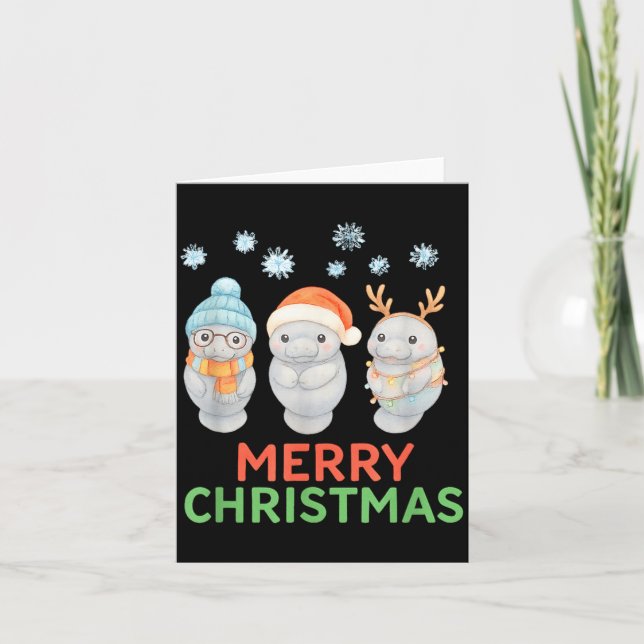 Cute Baby Manatee Santa Reindeer Christmas Manatee Card (Front)