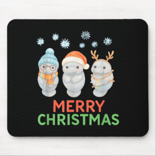 Cute Baby Manatee Santa Reindeer Christmas Manatee Mouse Pad