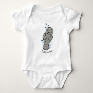 Cute baby manatee with bubbles illustration baby bodysuit