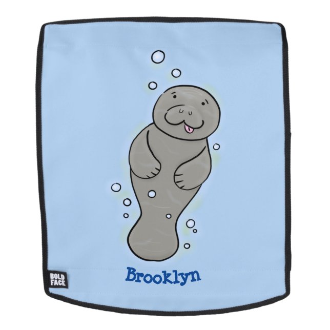 Cute baby manatee with bubbles illustration backpack (Removable Face)