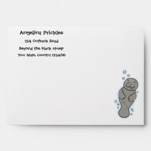 Cute baby manatee with bubbles illustration envelope