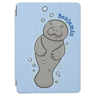 Cute baby manatee with bubbles illustration iPad air cover