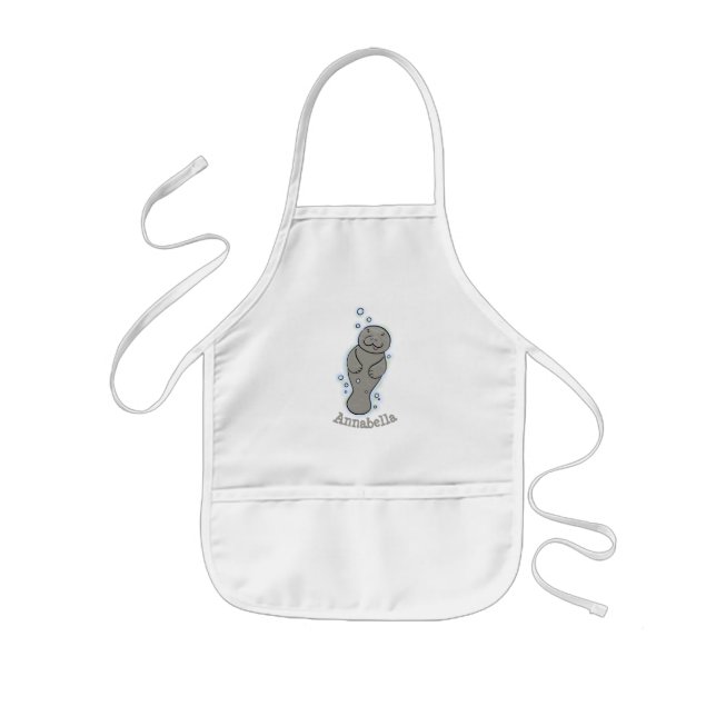 Cute baby manatee with bubbles illustration kids apron (Front)