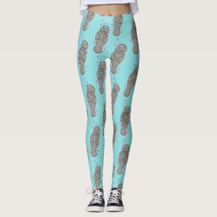 Cute baby manatee with bubbles illustration leggings