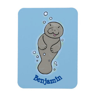 Cute baby manatee with bubbles illustration magnet