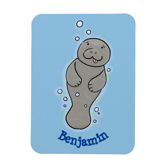 Cute baby manatee with bubbles illustration magnet (Vertical)