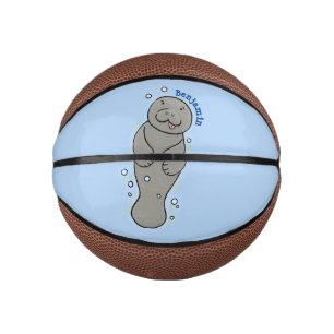 Cute baby manatee with bubbles illustration mini basketball
