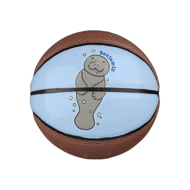 Cute baby manatee with bubbles illustration mini basketball (Front)