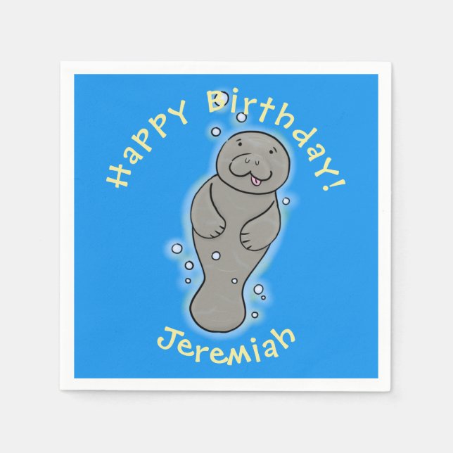 Cute baby manatee with bubbles illustration napkin (Front)