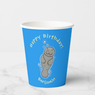 Cute baby manatee with bubbles illustration paper cups