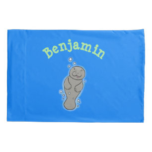 Cute baby manatee with bubbles illustration pillowcase