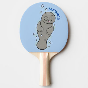 Cute baby manatee with bubbles illustration ping pong paddle