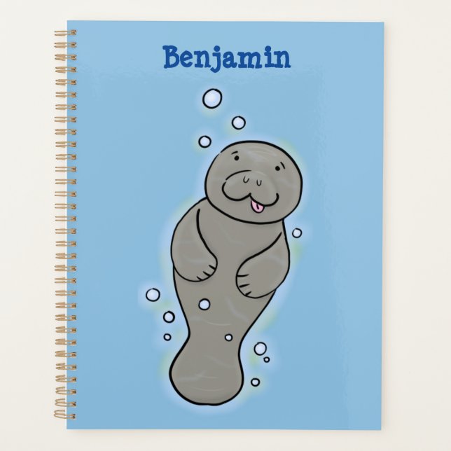 Cute baby manatee with bubbles illustration planner (Front)