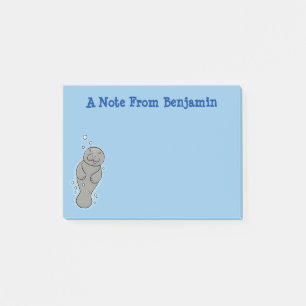 Cute baby manatee with bubbles illustration post-it notes