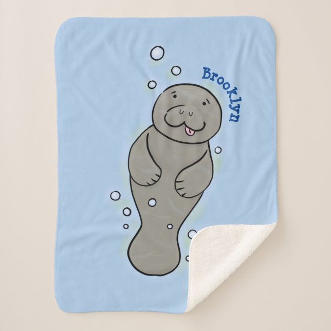 Cute baby manatee with bubbles illustration  sherpa blanket (Front)