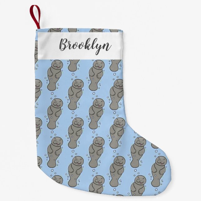 Cute baby manatee with bubbles illustration small christmas stocking (Front)