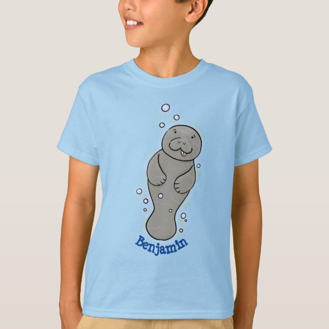 Cute baby manatee with bubbles illustration T-Shirt (Front)