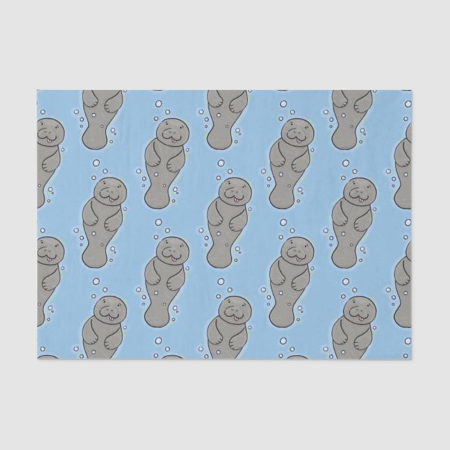 Cute baby manatee with bubbles illustration tissue paper (Front)