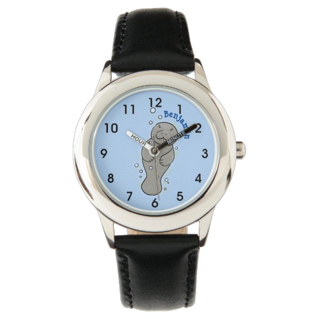 Cute baby manatee with bubbles illustration watch (Front)