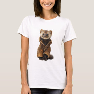 Cute Baby Marten in Brown Leather Coat T-Shirt