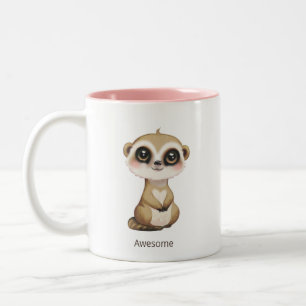 Cute Baby Meercat and Personalised Text Two-Tone Coffee Mug