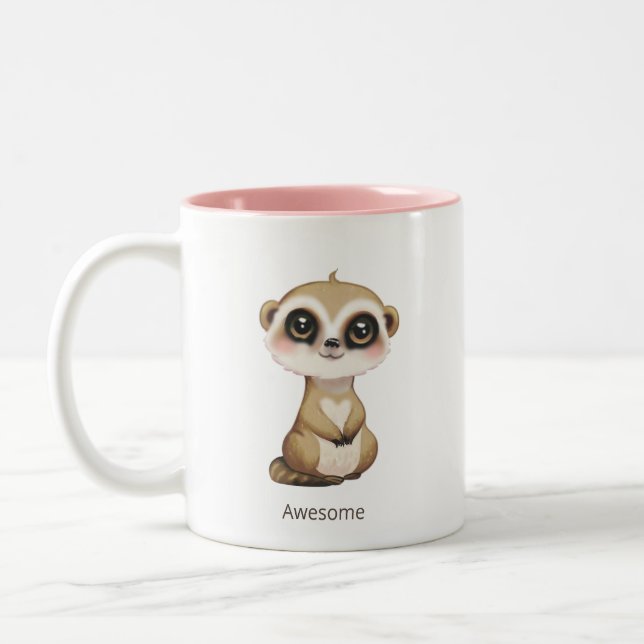 Cute Baby Meercat and Personalised Text Two-Tone Coffee Mug (Left)