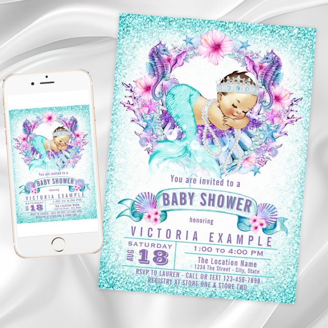 Cute Baby Mermaid Baby Shower Invitations (Cute Baby Mermaid Baby Shower Invitations. Instant download and printed invitations available.)