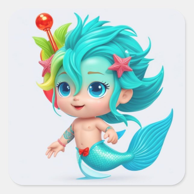 Cute Baby Merman Square Sticker (Front)