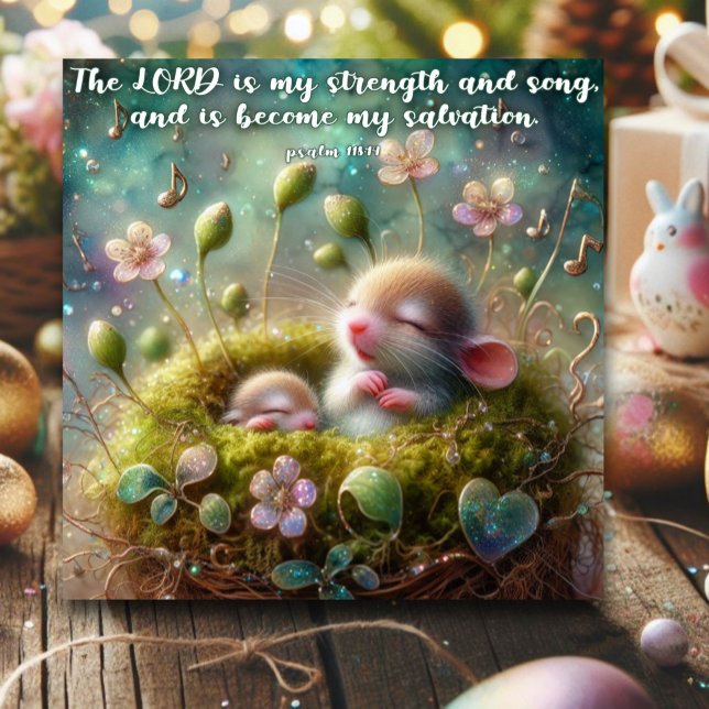 Cute Baby Mice Flowers Psalms Verse Easter Holiday Card (Creator Uploaded)