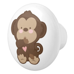 Cute Baby Monkey Ceramic Knob