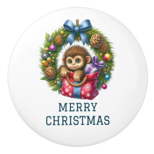Cute Baby Monkey Christmas Ceramic Knob