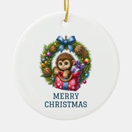 Cute Baby Monkey Christmas Ceramic Tree Decoration