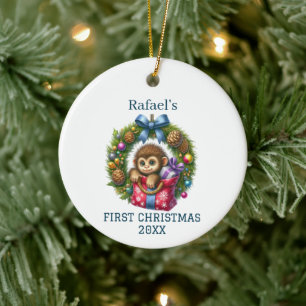 Cute Baby Monkey Christmas Ceramic Tree Decoration