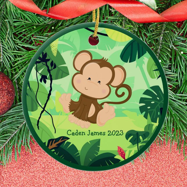 Cute Baby Monkey Custom Kids Jungle Christmas Ceramic Tree Decoration (Creator Uploaded)