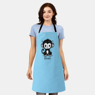 Cute Baby Monkey Drawing - Kawaii Nursery Art Apron