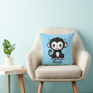 Cute Baby Monkey Drawing - Kawaii Nursery Art Cushion