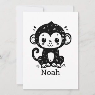 Cute Baby Monkey Drawing - Kawaii Nursery Art Invitation