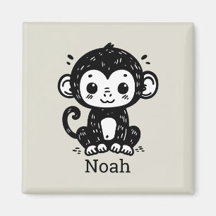 Cute Baby Monkey Drawing - Kawaii Nursery Art Magnet