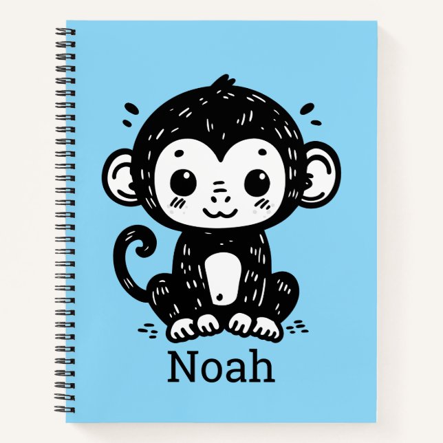 Cute Baby Monkey Drawing - Kawaii Nursery Art Notebook (Front)