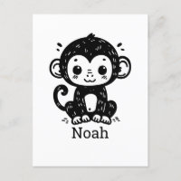 Cute Baby Monkey Drawing - Kawaii Nursery Art
