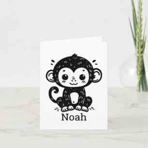 Cute Baby Monkey Drawing - Kawaii Nursery Art Thank You Card