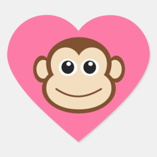 Cute Baby Monkey Face Heart Sticker