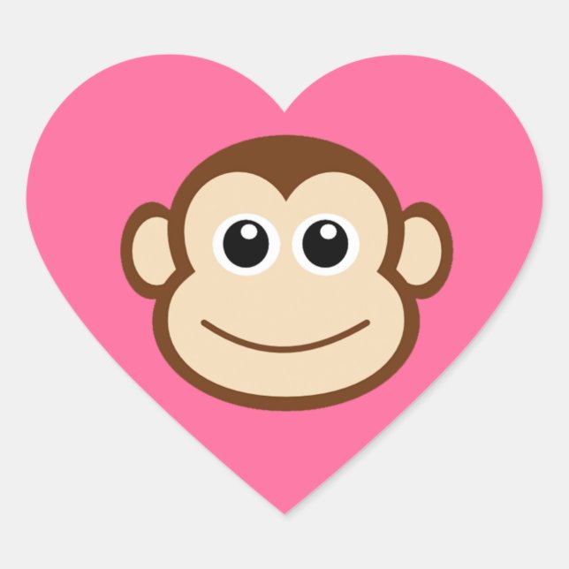 Cute Baby Monkey Face Heart Sticker (Front)
